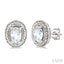 Silver Oval Shape Gemstone & Diamond Earrings