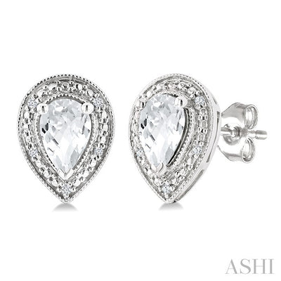 Silver Pear Shape Gemstone & Diamond Earrings
