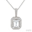 Silver Emerald Shape Gemstone & Diamond Pendant