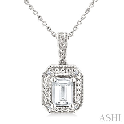 Silver Emerald Shape Gemstone & Diamond Pendant