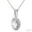 Silver Oval Shape Gemstone & Diamond Pendant