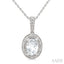 Silver Oval Shape Gemstone & Diamond Pendant