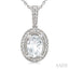 Silver Oval Shape Gemstone & Diamond Pendant
