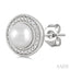 Silver Pearl & Halo Diamond Earrings