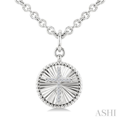 Silver Circle Cross Fluted Medallion Diamond Fashion Pendant