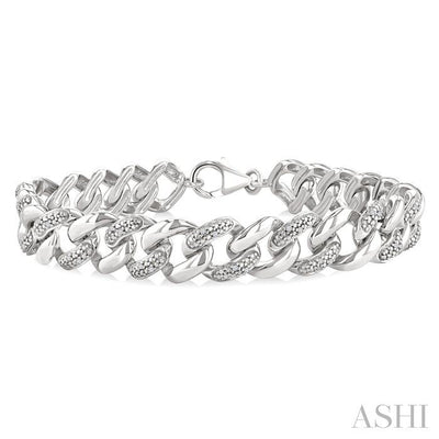 Silver Bold Curb & Cuban Diamond Bracelet