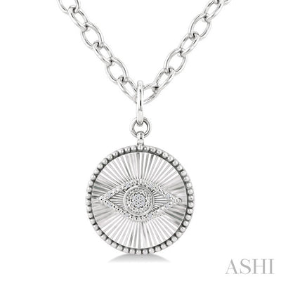 Silver Circle Evil Eye Fluted Medallion Diamond Fashion Pendant