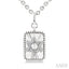 Silver Rectangle Star Of David Fluted Medallion Diamond Pendant