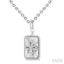 Silver Rectangle Fleur-De-Lis Fluted Medallion Diamond Pendant