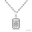 Silver Rectangle Fleur-De-Lis Fluted Medallion Diamond Pendant