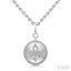 Silver Circle Fleur-De-Lis Fluted Medallion Diamond Pendant