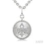 Silver Circle Fleur-De-Lis Fluted Medallion Diamond Pendant
