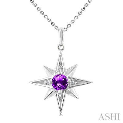 Silver Star Gemstone & Diamond Fashion Pendant