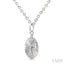 Silver Oval Shape Cross Fluted Medallion Diamond Pendant