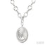 Silver Circle Crescent Moon & Star Fluted Medallion Diamond Pendant
