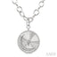 Silver Circle Crescent Moon & Star Fluted Medallion Diamond Pendant