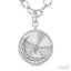 Silver Circle Crescent Moon & Star Fluted Medallion Diamond Pendant