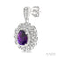 Silver Oval Shape Gemstone & Diamond Earrings