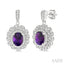 Silver Oval Shape Gemstone & Diamond Earrings