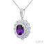 Silver Oval Shape Gemstone & Diamond Pendant
