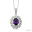 Silver Oval Shape Gemstone & Diamond Pendant