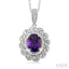 Silver Oval Shape Gemstone & Diamond Pendant