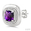 Silver Bold Cushion Shape Gemstone & Diamond Earrings