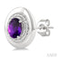 Silver Bold Oval Shape Gemstone & Diamond Earrings