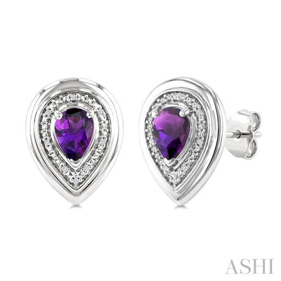 Silver Bold Pear Shape Gemstone & Diamond Earrings