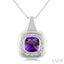 Silver Bold Cushion Shape Gemstone & Diamond Pendant