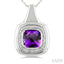 Silver Bold Cushion Shape Gemstone & Diamond Pendant