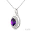Silver Bold Oval Shape Gemstone & Diamond Pendant