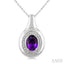 Silver Bold Oval Shape Gemstone & Diamond Pendant