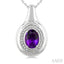 Silver Bold Oval Shape Gemstone & Diamond Pendant