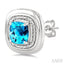 Silver Bold Cushion Shape Gemstone & Diamond Earrings