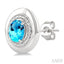 Silver Bold Oval Shape Gemstone & Diamond Earrings