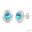 Silver Bold Oval Shape Gemstone & Diamond Earrings