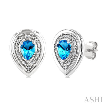 Silver Bold Pear Shape Gemstone & Diamond Earrings