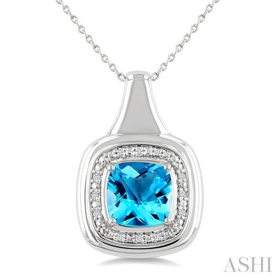 Silver Bold Cushion Shape Gemstone & Diamond Pendant