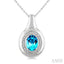 Silver Bold Oval Shape Gemstone & Diamond Pendant