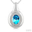 Silver Bold Oval Shape Gemstone & Diamond Pendant