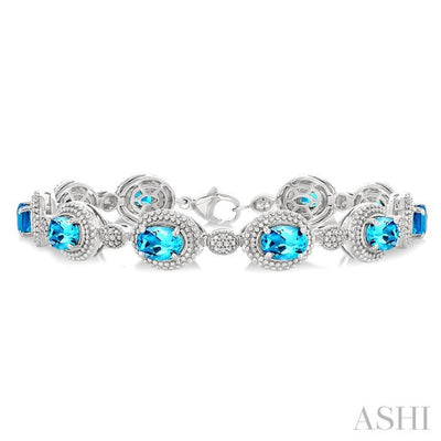 Silver Oval Shape Gemstone & Diamond Bracelet