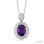 Silver Oval Shape Gemstone & Diamond Pendant