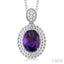 Silver Oval Shape Gemstone & Diamond Pendant