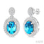 Silver Oval Shape Gemstone & Diamond Earrings