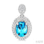 Silver Oval Shape Gemstone & Diamond Earrings