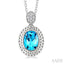 Silver Oval Shape Gemstone & Diamond Pendant