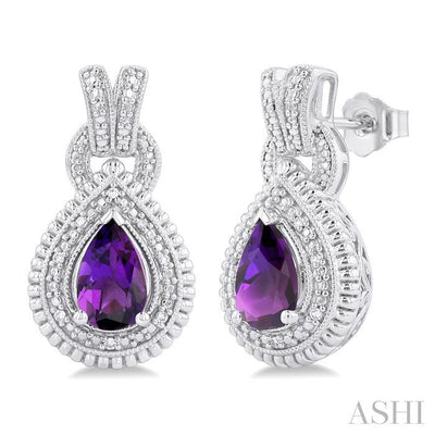 Silver Pear Shape Gemstone & Diamond Earrings