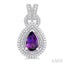 Silver Pear Shape Gemstone & Diamond Earrings