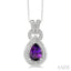 Silver Pear Shape Gemstone & Diamond Pendant